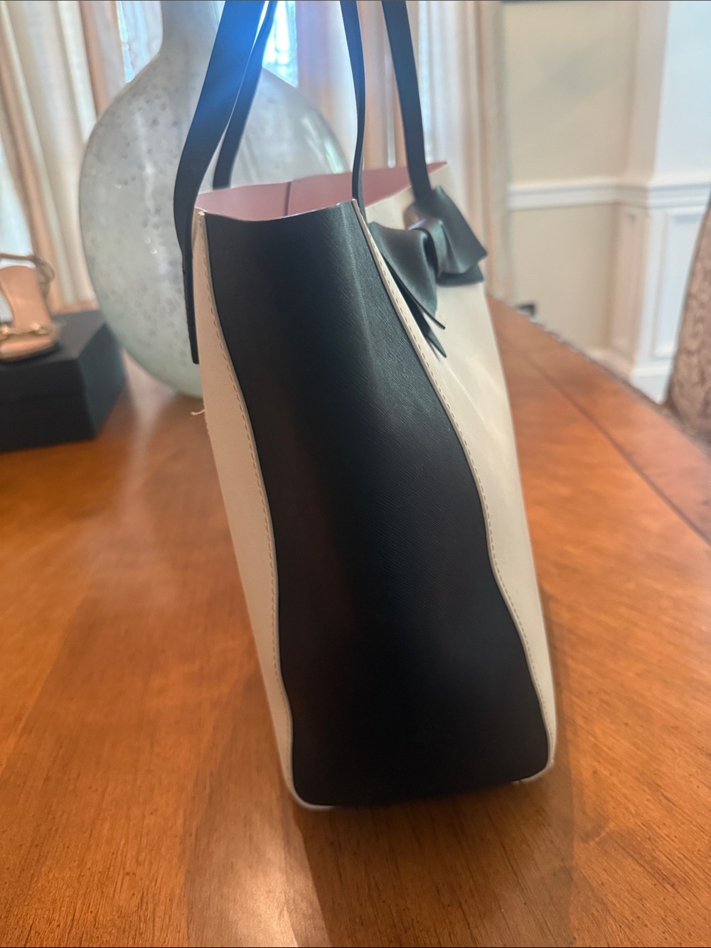 kate spade Two-Tone White and Black Tote with Bow Accent - Picture 3 of 5